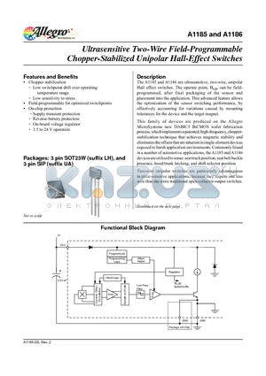 A1186 datasheet - Ultrasensitive Two-Wire Field-Programmable Chopper-Stabilized Unipolar Hall-Effect Switches