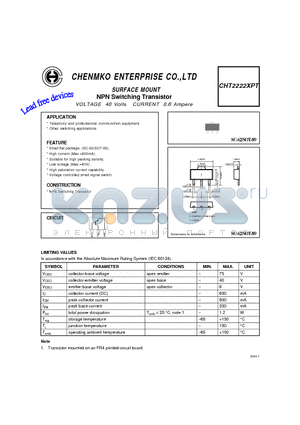 CHT2222XPT datasheet - NPN Switching Transistor