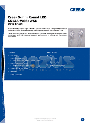 C513A-WSN datasheet - 5-mm Round LED