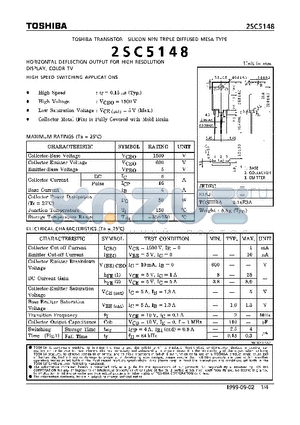 C5148 datasheet - NPN TRIPLE DIFFUSED MESA TYPE (DISPLAY, COLOR TV HIGH SPEED SWITCHING APPLICATIONS)