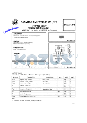 CHT5551ZPT datasheet - NPN SILICON Transistor