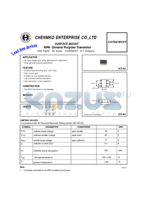 CHT847BVPT datasheet - NPN General Purpose Transistor