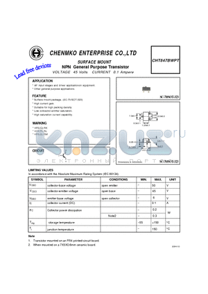 CHT847BWPT datasheet - NPN General Purpose Transistor