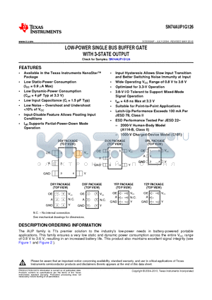 74AUP1G126DCKRE4 datasheet - LOW-POWER SINGLE BUS BUFFER GATE WITH 3-STATE OUTPUT