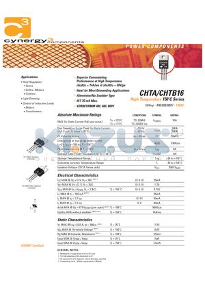 CHTA16-800 datasheet - High Temperature 150`C Series TRIAC