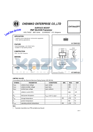 CHTA92ZPT datasheet - PNP SILICON Transistor