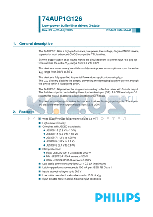 74AUP1G126GM datasheet - Low-Power buffer/line driver; 3-state