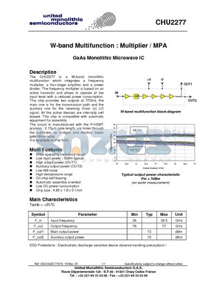 CHU2277 datasheet - W-band Multifunction : Multiplier / MPA