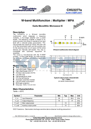 CHU2277A datasheet - W-band Multifunction : Multiplier / MPA