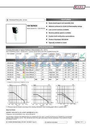 109-000-01-53 datasheet - PCB MOUNTING LEDs -  3mm