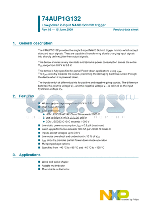 74AUP1G132GM datasheet - Low-power 2-input NAND Schmitt trigger