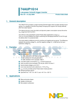 74AUP1G14GF datasheet - Low-power Schmitt trigger inverter