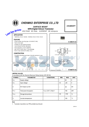 CHUMH5PT datasheet - NPN Digital Silicon Transistor