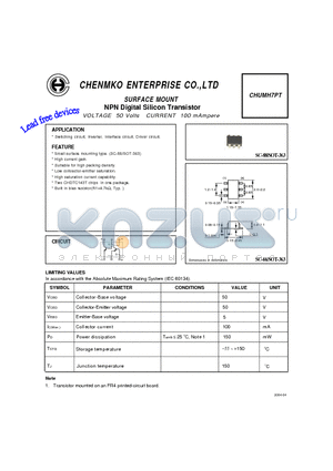 CHUMH7PT datasheet - NPN Digital Silicon Transistor