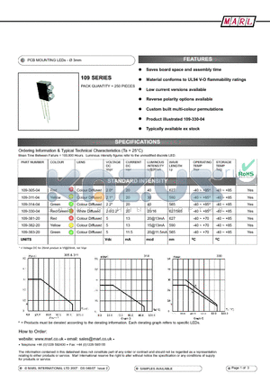 109-305-01 datasheet - PCB MOUNTING LEDs -  3mm