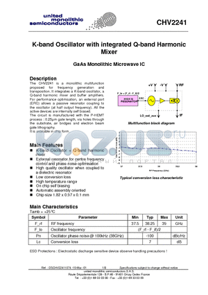 CHV2241-99F/00 datasheet - K-band Oscillator with integrated Q-band Harmonic Mixer