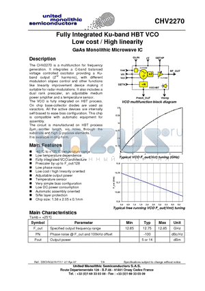 CHV2270 datasheet - Fully Integrated Ku-band HBT VCO Low cost / High linearity
