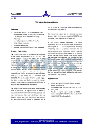 ASM4SSTVF16857-48TR datasheet - DDR 14-Bit Registered Buffer