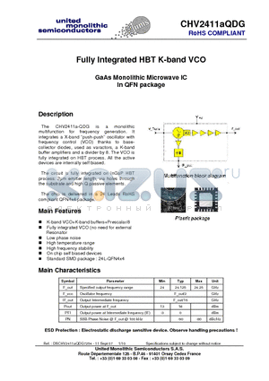 CHV2411AQDG/20 datasheet - Fully Integrated HBT K-band VCO