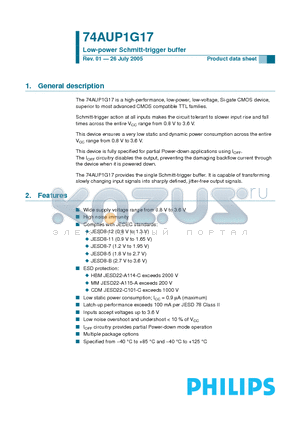 74AUP1G17 datasheet - Low-power Schmitt-trigger buffer