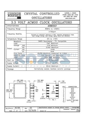 ASM53LV datasheet - 3.3 VOLT LOGIC CLOCK OSCILLATORS