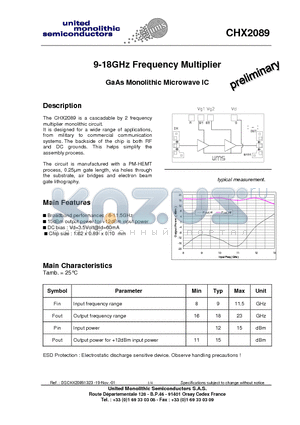 CHX2089 datasheet - 9-18GHz Frequency Multiplier