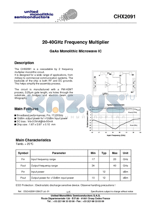 CHX2091 datasheet - 20-40GHz Frequency Multiplier