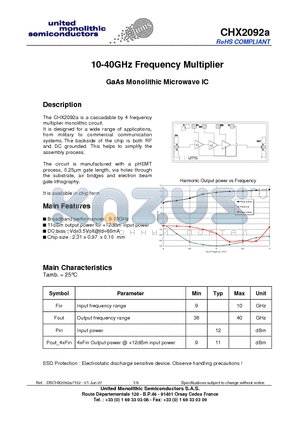 CHX2092A_07 datasheet - 10-40GHz Frequency Multiplier