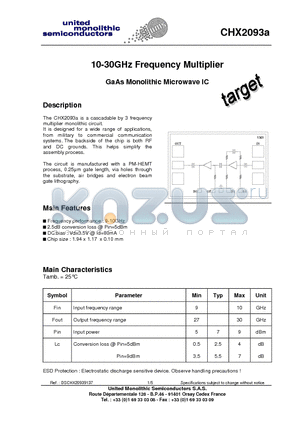 CHX2093A datasheet - 10-30GHz Frequency Multiplier