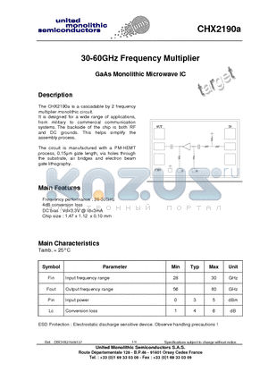 CHX2190A datasheet - 30-60GHz Frequency Multiplier