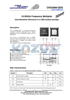 CHX3068-QDG datasheet - 15-30GHz Frequency Multiplier