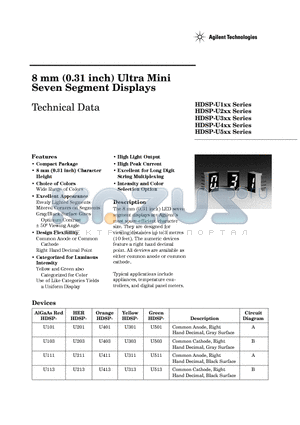 5082-U111-00036 datasheet - 8 mm (0.31 inch) Ultra Mini Seven Segment Displays