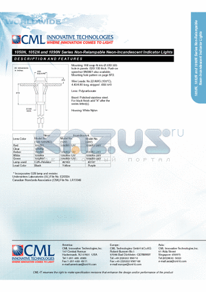 1090N1-28V datasheet - Non-Relampable Neon-Incandescent Indicator Lights