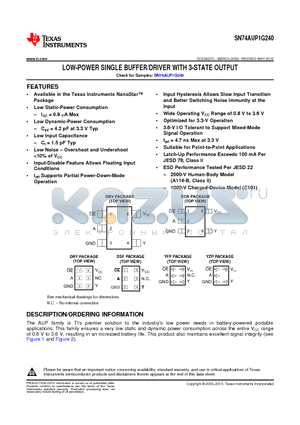 74AUP1G240DBVTG4 datasheet - LOW-POWER SINGLE BUFFER/DRIVER WITH 3-STATE OUTPUT