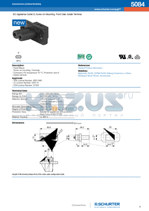 5084 datasheet - IEC Appliance Outlet D, Screw-on Mounting, Front Side, Solder Terminal