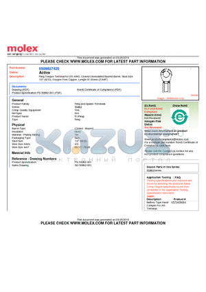 50862-7425 datasheet - Ring Tongue Terminal for 2/0 AWG, Closed Uninsulated Brazed Barrel, Stud Size1/2