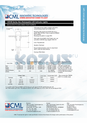 1091M datasheet - Non-Relampable LED Indicator Lights