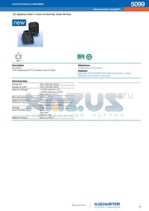 5099-H-ABC0-D-EJ datasheet - IEC Appliance Outlet H, Screw-on Mounting, Solder Terminal