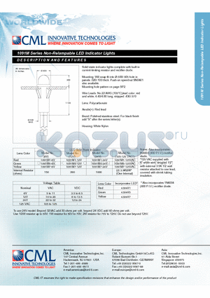 1091M1-12V datasheet - Non-Relampable LED Indicator Lights