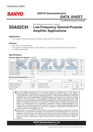 50A02CH datasheet - Low-Frequency General-Purpose Amplifier Applications