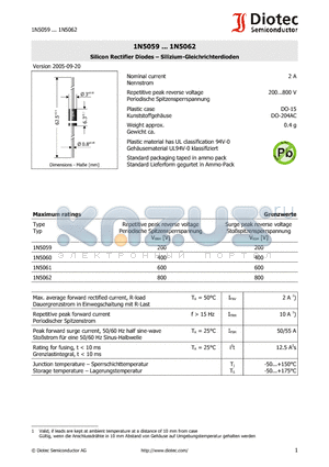 1N5059 datasheet - Silicon Rectifier Diodes  Silizium-Gleichrichterdioden