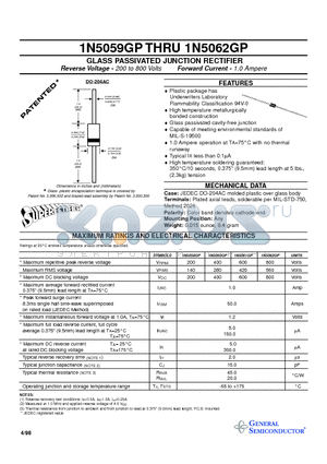 1N5059GP datasheet - GLASS PASSIVATED JUNCTION RECTIFIER