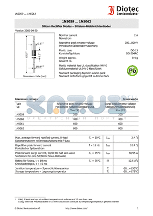 1N5059_05 datasheet - Silicon Rectifier Diodes  Silizium-Gleichrichterdioden