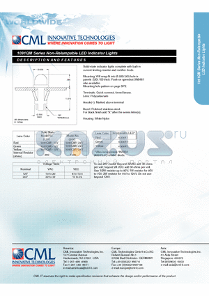 1091QM1-24V datasheet - Non-Relampable LED Indicator Lights