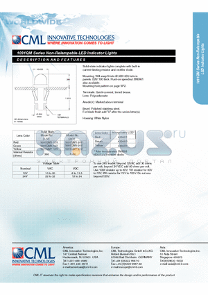 1091QM7-12V datasheet - Non-Relampable LED Indicator Lights
