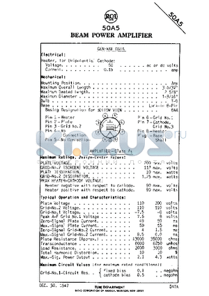 50A5 datasheet - BEAM POWER AMPLIFIER