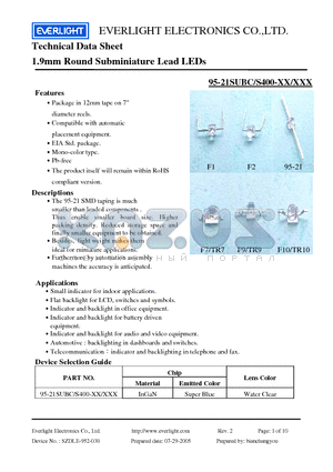 95-21SUBC/S400-XX/XXX datasheet - 1.9mm Round Subminiature Lead LEDs