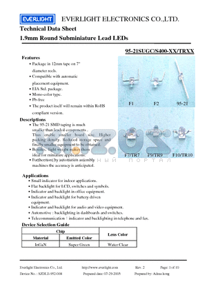 95-21SUGC/S400-XX/TRXX datasheet - 1.9mm Round Subminiature Lead LEDs