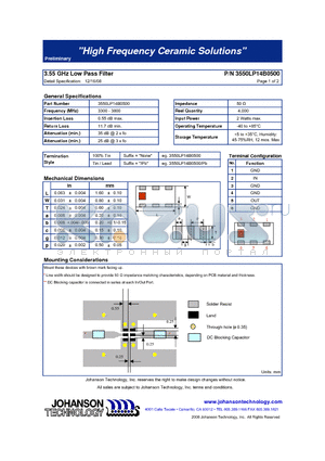 3550LP14B0500 datasheet - 3.55 GHz Low Pass Filter