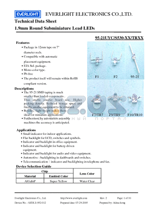 95-21UYC/S530-XX/TRXX datasheet - 1.9mm Round Subminiature Lead LEDs